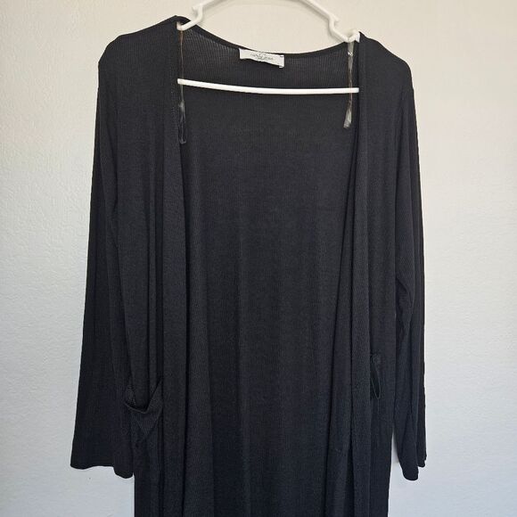NWOT CJLA | Ribbed Black Long Line Pocket Cardigan, Womens Large - Picture 2 of 4